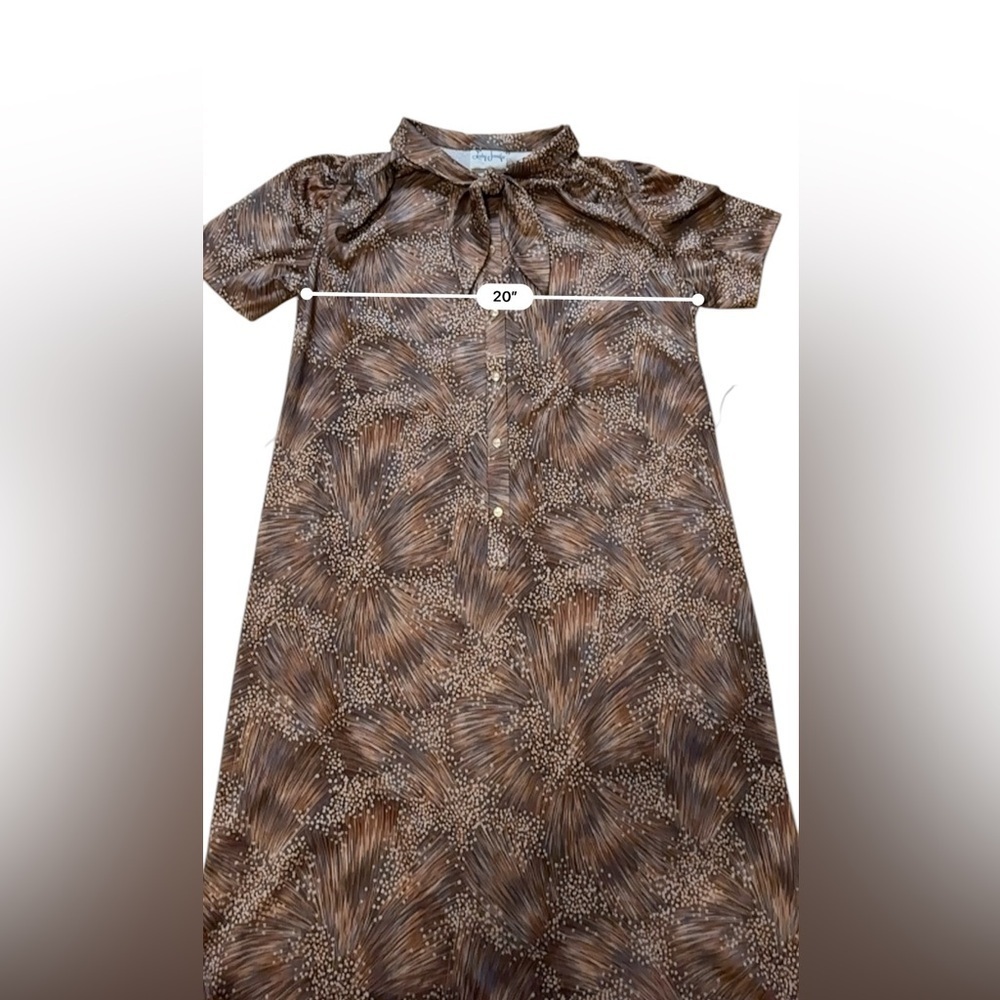 Vintage Dress Lady Jennifer Brown Tan Sheath Dress Neck Bow Union Made Large - Picture 10 of 12